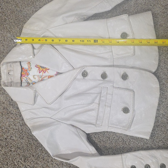 ❤️Cream LEATHER Jacket Blazer Lined, Button Womens Small - Picture 9 of 11